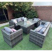 Vancouver 8 Seater Rattan Garden Furniture Sofa Fire Pit Set