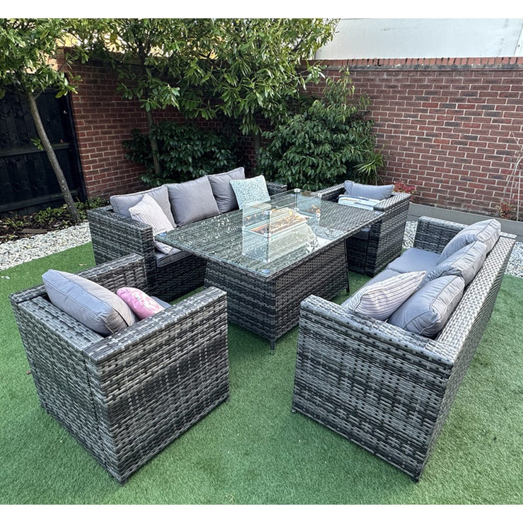 Vancouver 8 Seater Rattan Garden Furniture Sofa Fire Pit Set