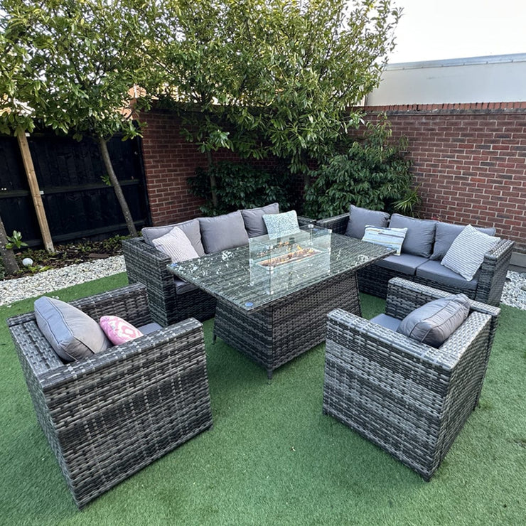 Vancouver 8 Seater Rattan Garden Furniture Sofa Fire Pit Set