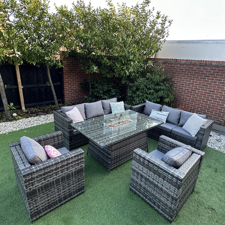 Vancouver 8 Seater Rattan Garden Furniture Sofa Fire Pit Set