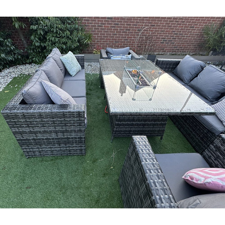 Vancouver 8 Seater Rattan Garden Furniture Sofa Fire Pit Set