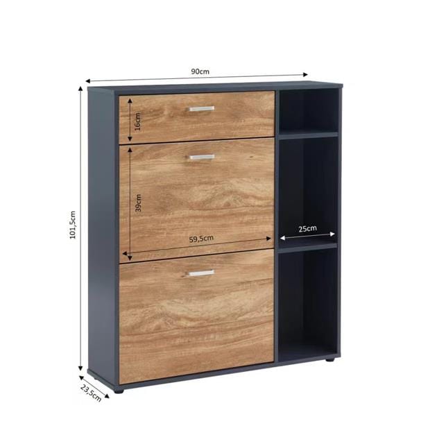 Heritage Black+Oak Shoe Storage Cabinet Shoe Rack Organizer With Drawer