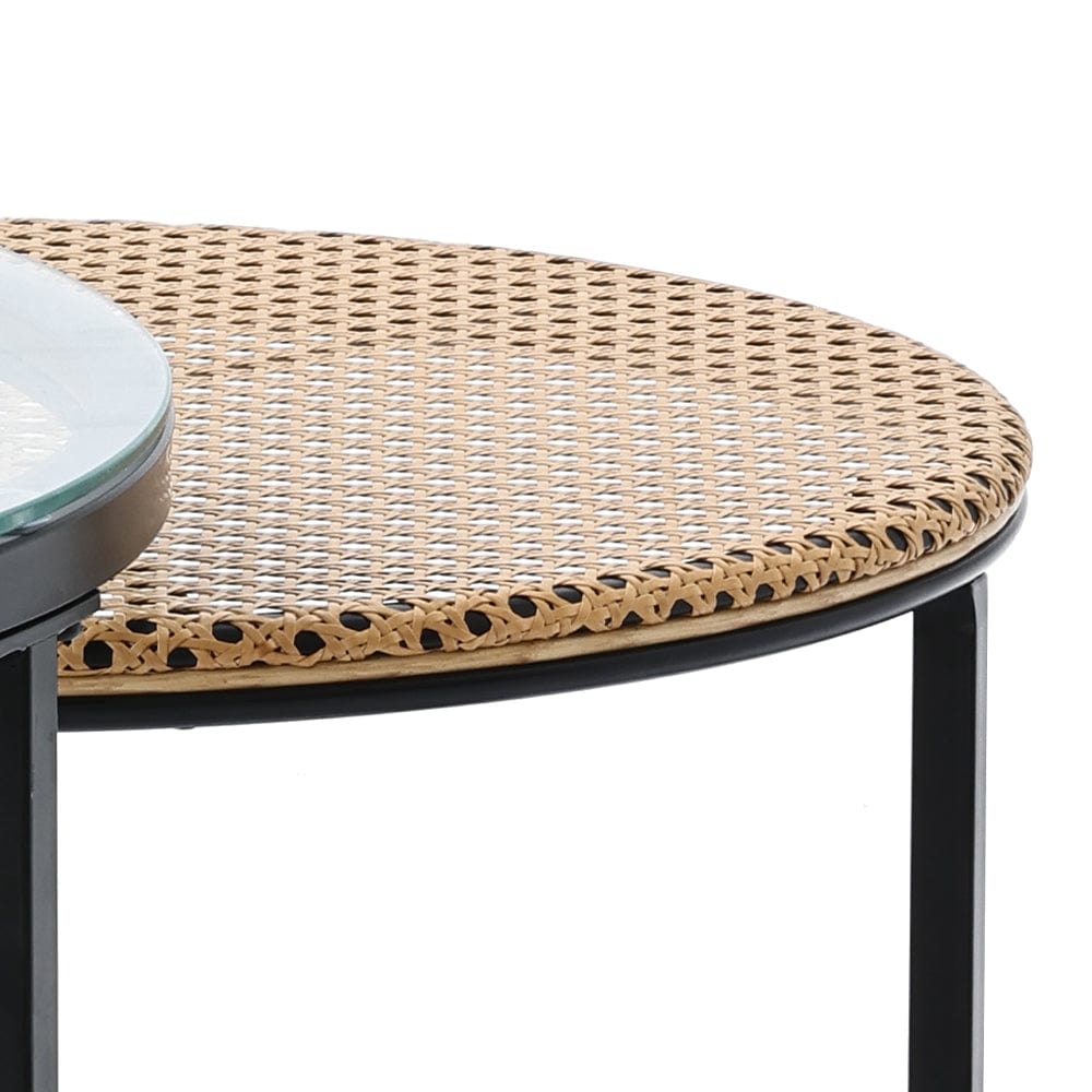 Round wicker coffee table with glass top discount
