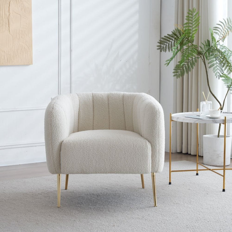 Russell Boucle Armchair Accent chair In White Teddy Fabric