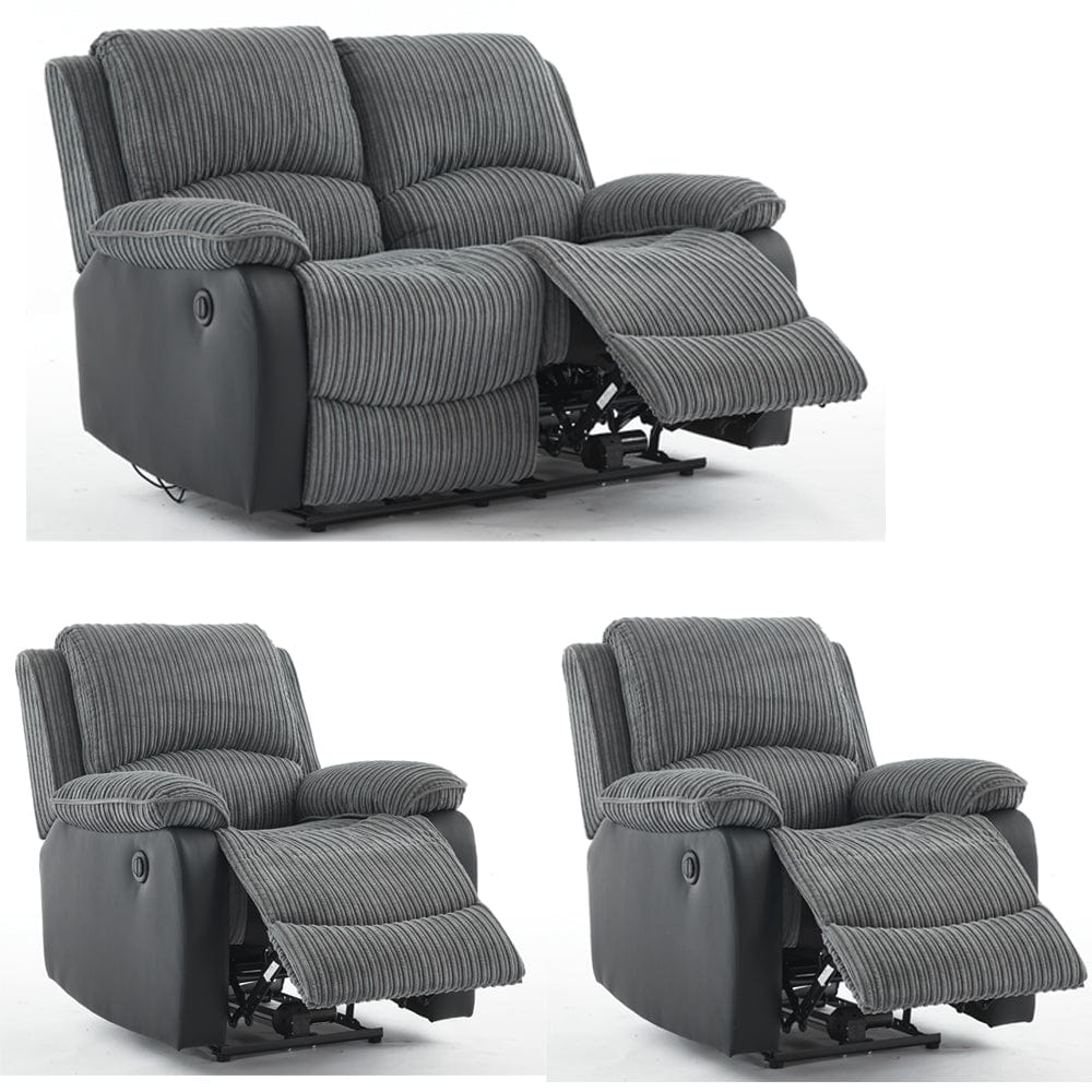 Boston 2+1+1 Grey Plush Fabric Manual/Electric Recliner Sofa Set