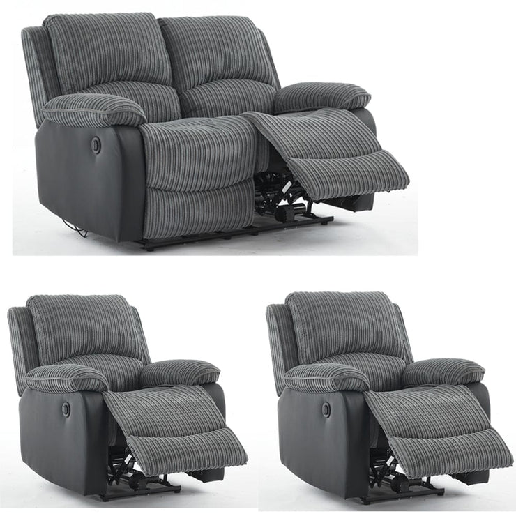 Boston 2+1+1 Grey Plush Fabric Manual/Electric Recliner Sofa Set
