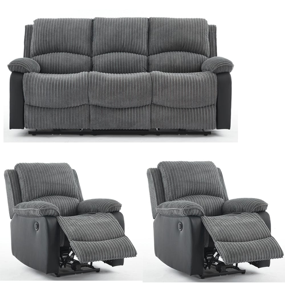 Boston 3+1+1 Grey Plush Fabric Manual/Electric Recliner Sofa Set