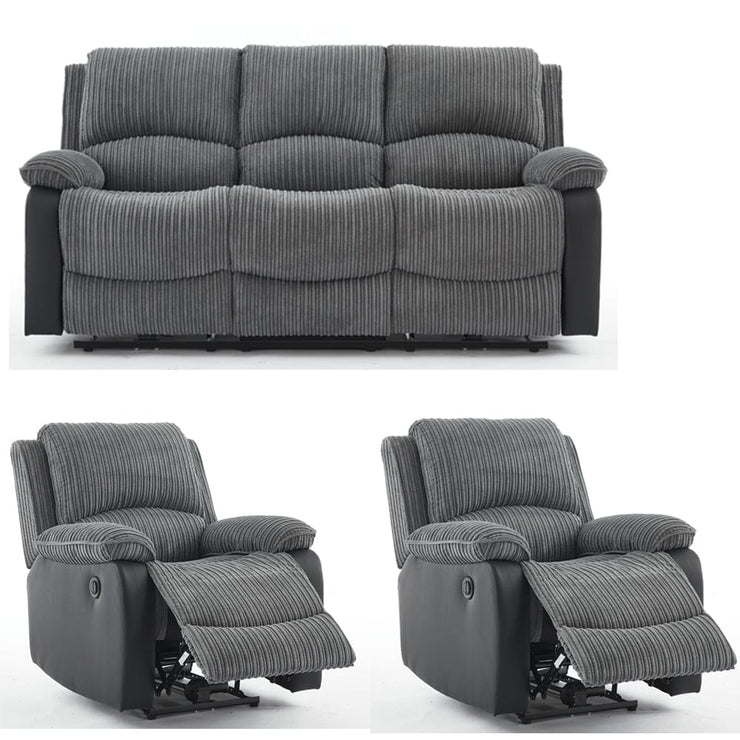 Boston 3+1+1 Grey Plush Fabric Manual/Electric Recliner Sofa Set