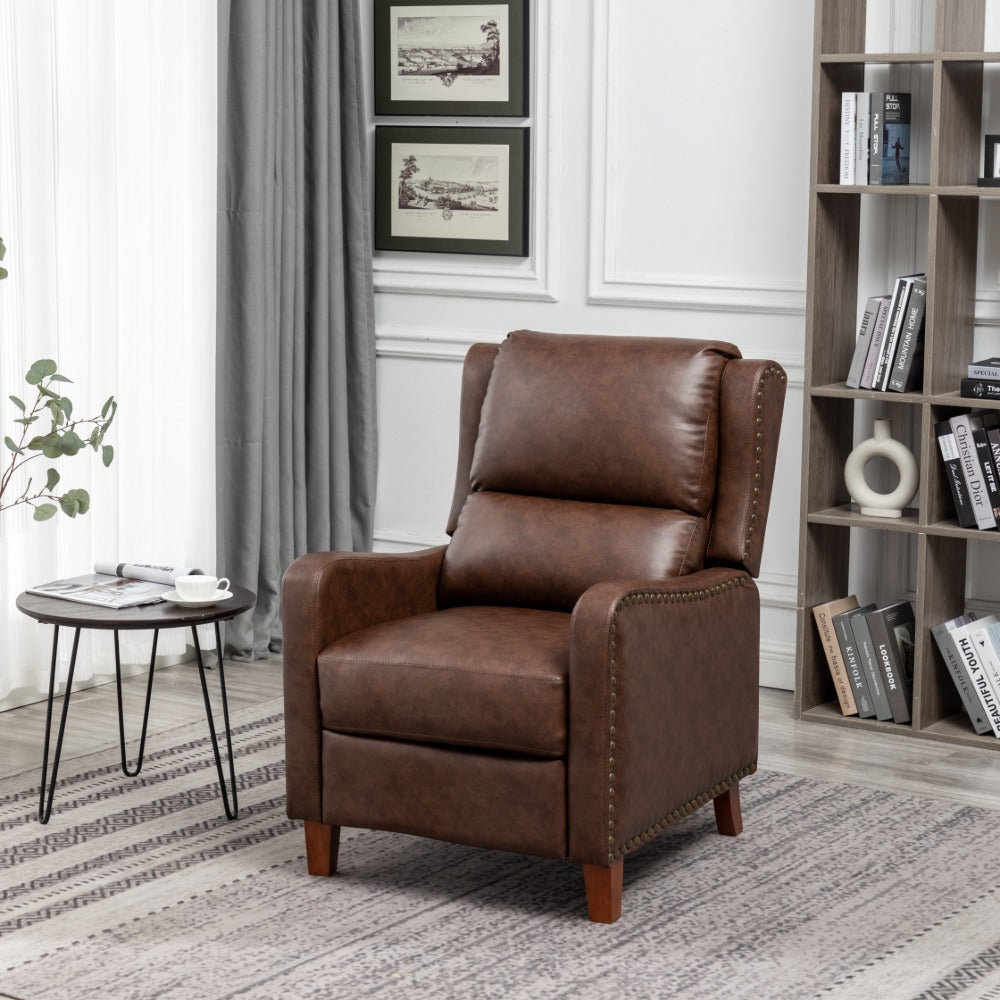 Brown PU Arm Push Recliner Chair