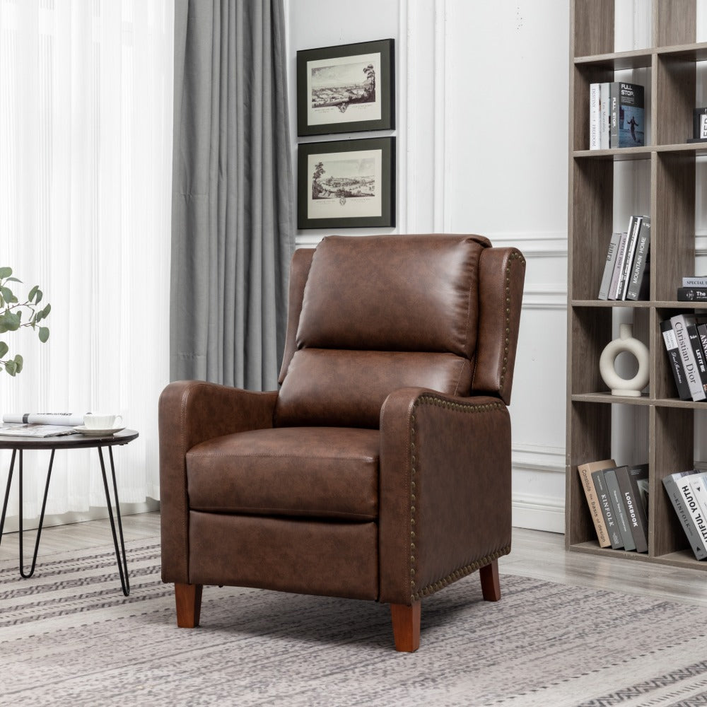 Brown PU Arm Push Recliner Chair