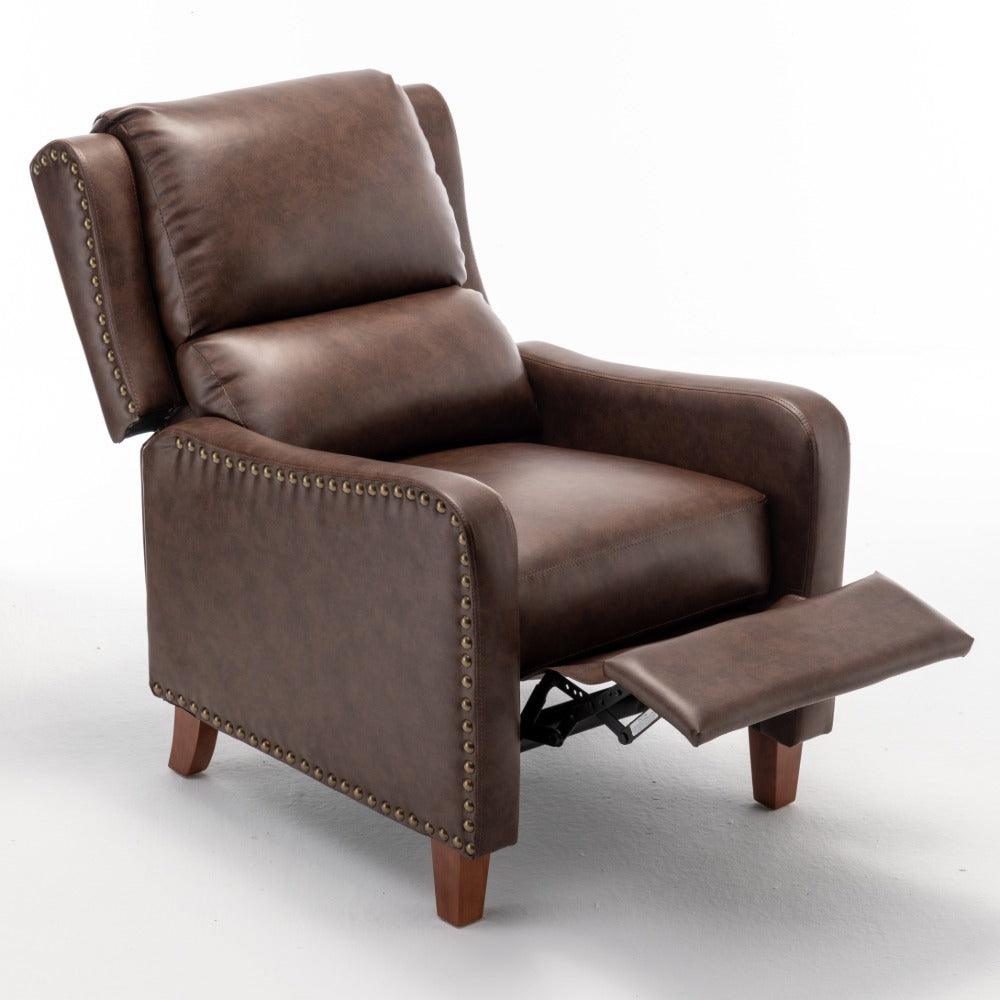 Brown PU Arm Push Recliner Chair