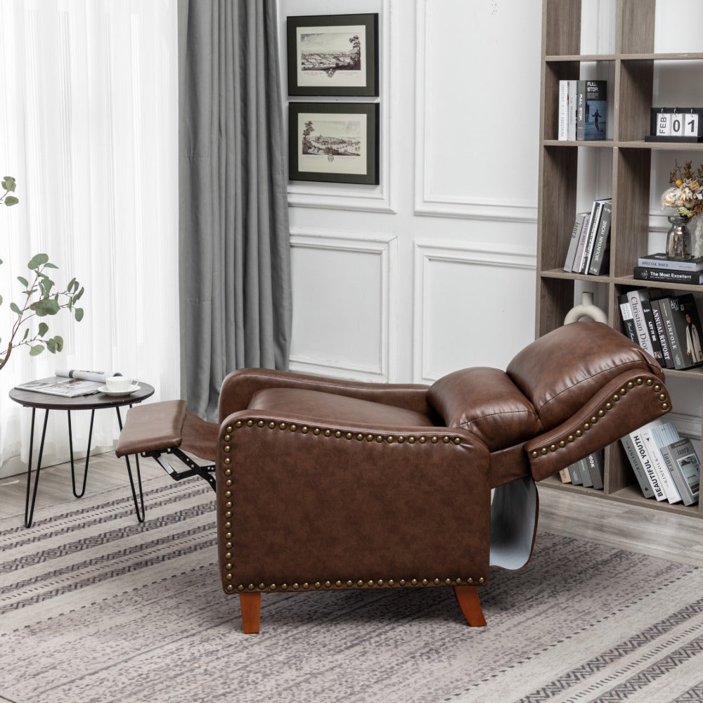 Brown PU Arm Push Recliner Chair