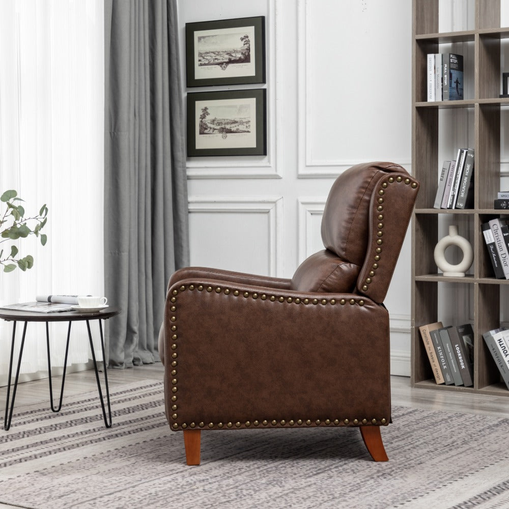 Brown PU Arm Push Recliner Chair