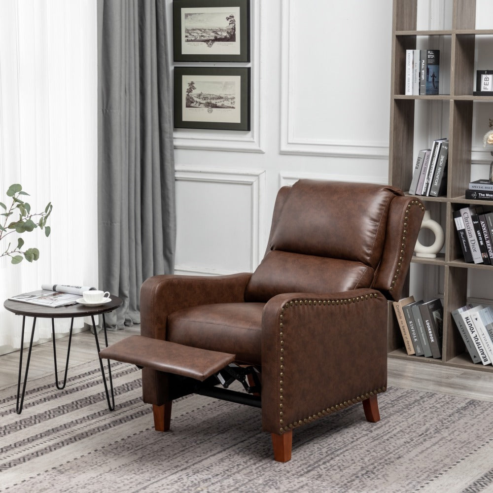 Brown PU Arm Push Recliner Chair