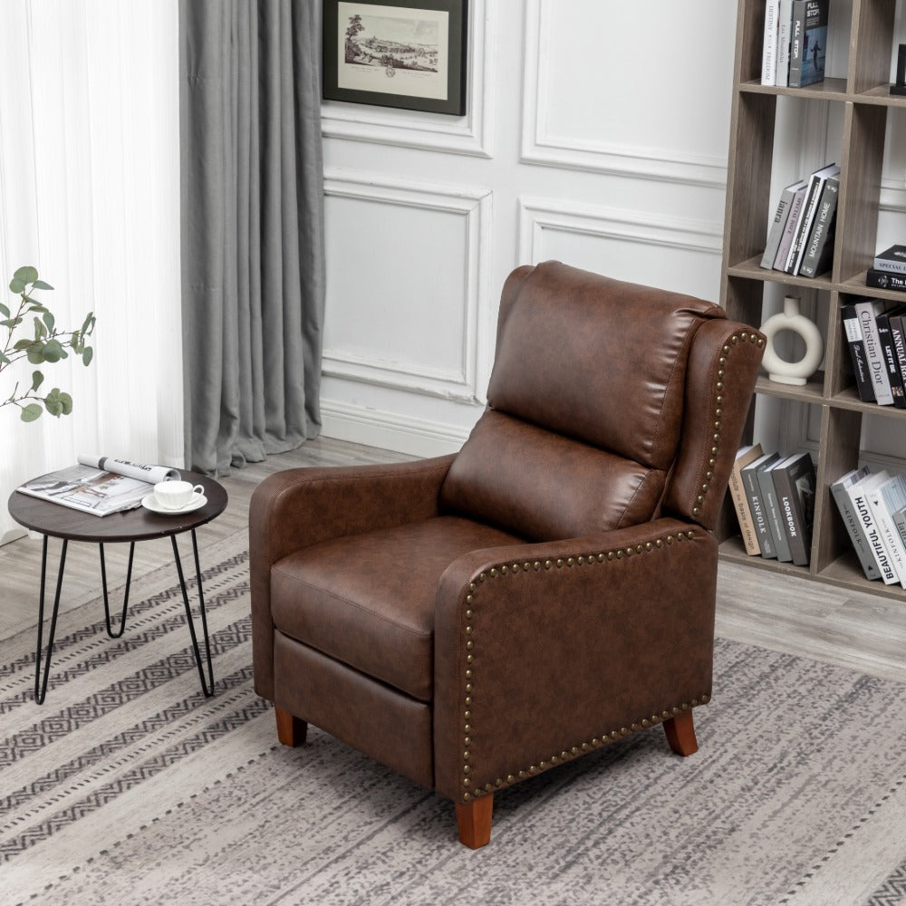 Brown PU Arm Push Recliner Chair