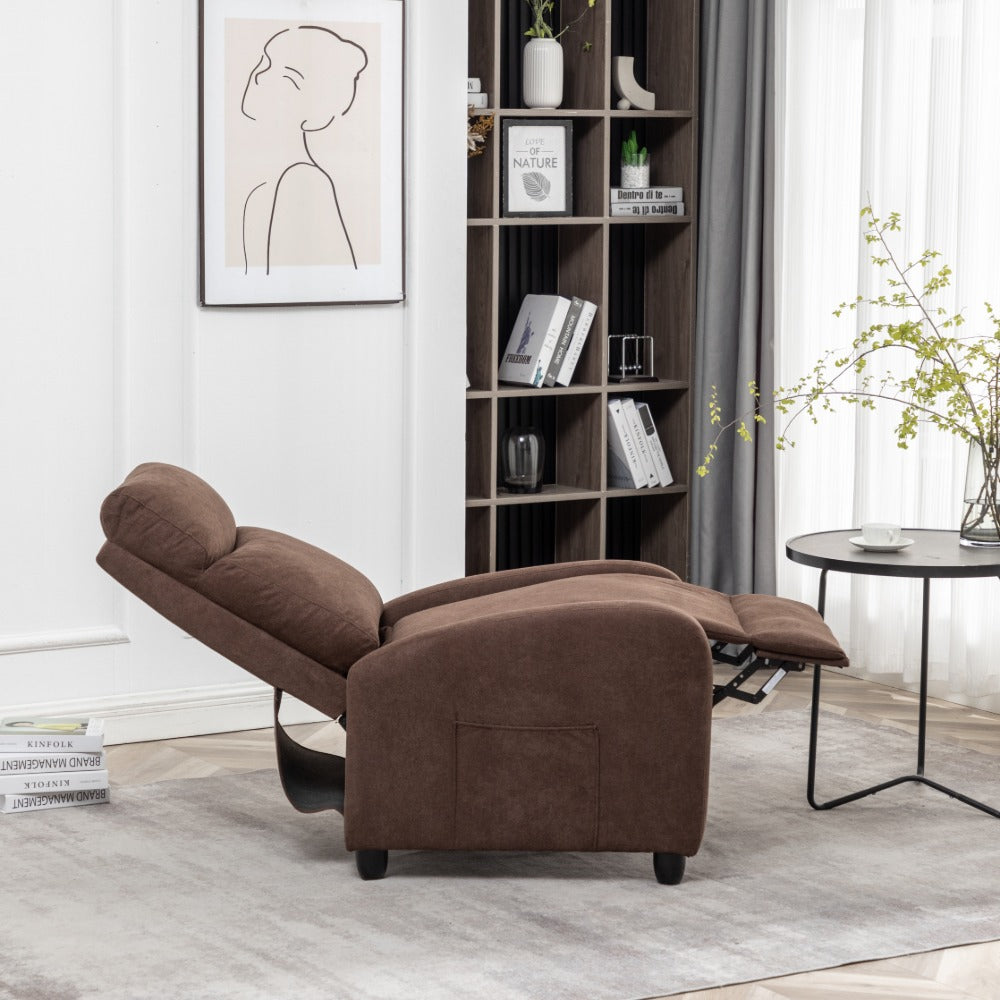 Brown Fabric Arm Push Recliner Chair with Vibration Massage