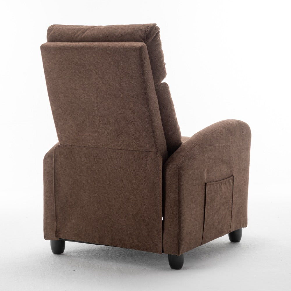 Brown Fabric Arm Push Recliner Chair with Vibration Massage