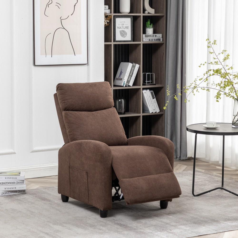 Brown Fabric Arm Push Recliner Chair with Vibration Massage