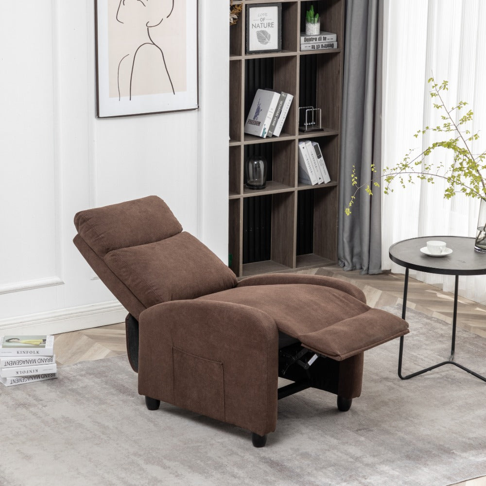 Brown Fabric Arm Push Recliner Chair with Vibration Massage