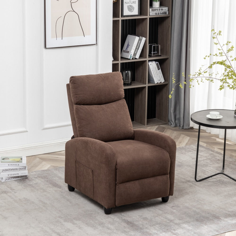 Brown Fabric Arm Push Recliner Chair with Vibration Massage