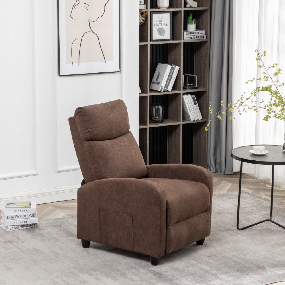 Brown Fabric Arm Push Recliner Chair with Vibration Massage