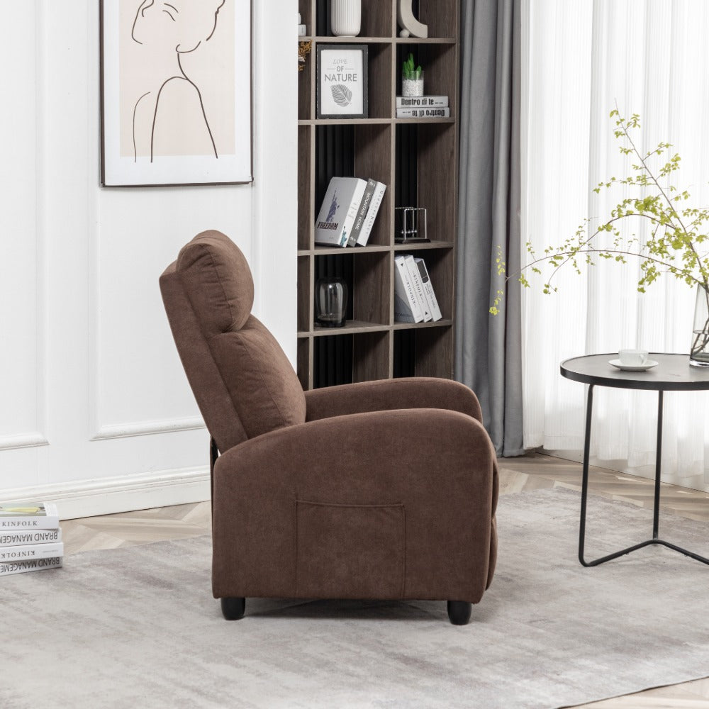 Brown Fabric Arm Push Recliner Chair with Vibration Massage