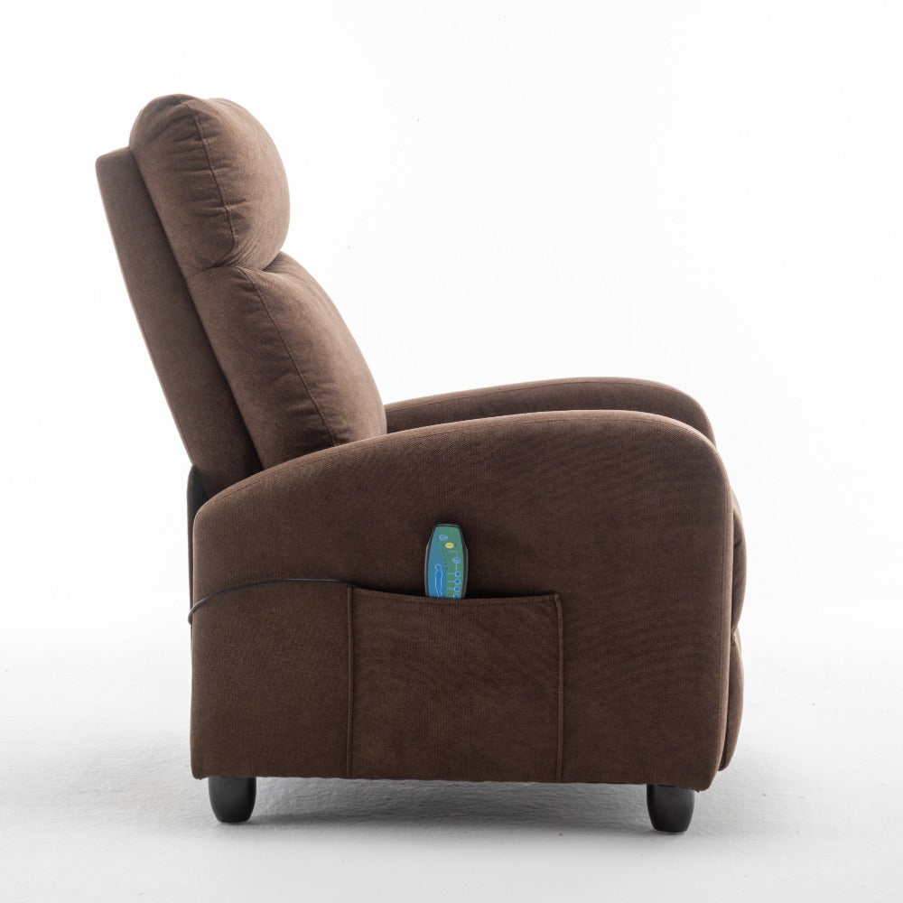 Brown Fabric Arm Push Recliner Chair with Vibration Massage