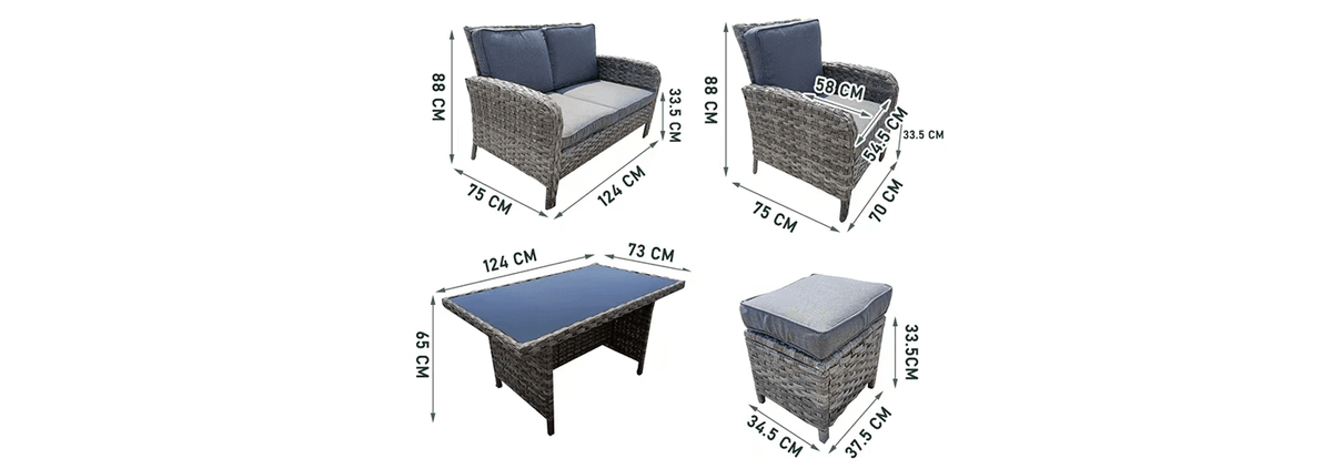 Outdoor Rattan Garden Furniture 6 Seater Sofa Dining Set In Grey