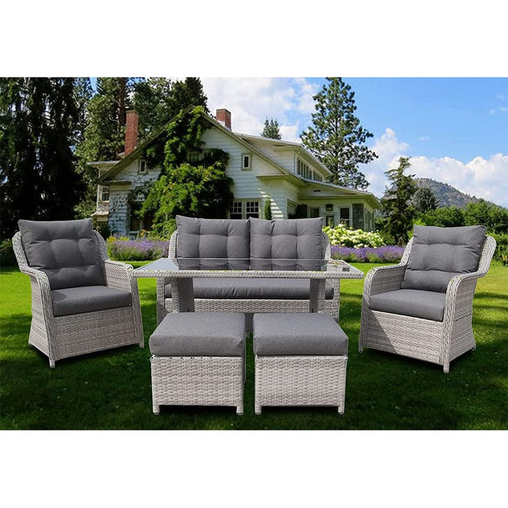 Luxury 6 Seater Aluminum Frame Rattan Garden Furniture Dining Set In G