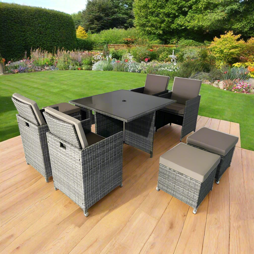 Eton Rattan Garden Seater Cube Set In Grey