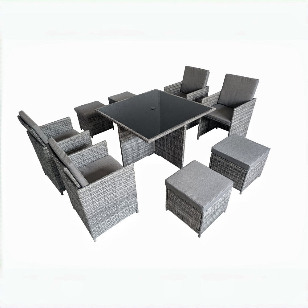 Eton Rattan Garden 8 Seater Cube Set In Grey