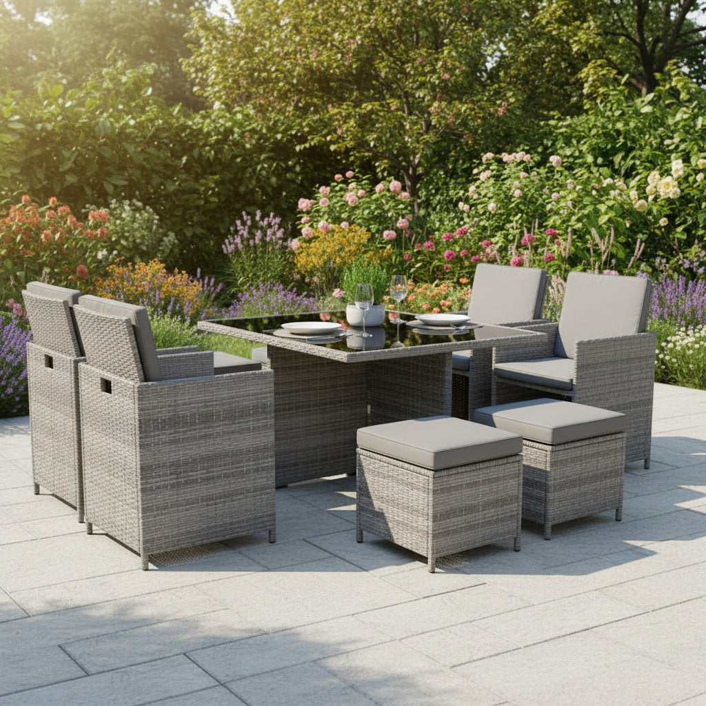 Eton Rattan Garden 8 Seater Cube Set In Grey