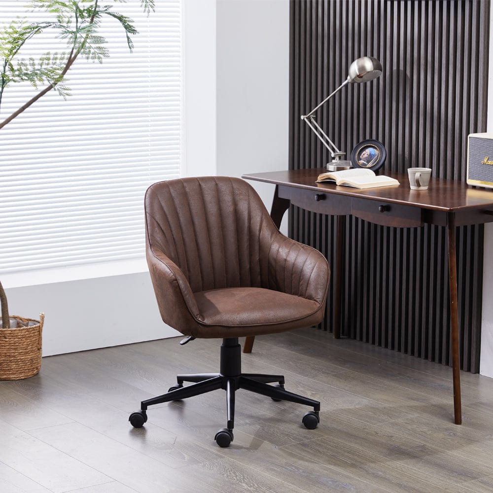 Brown Suede Fabric Swivel Office Chair Adjustable ArmChair