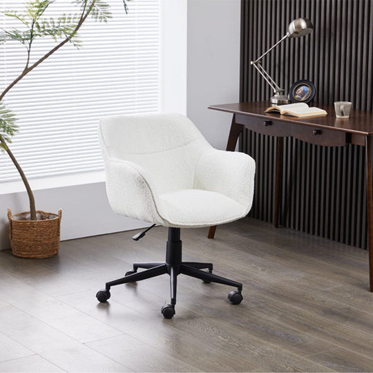 White Boucle Swivel Office Chair Armchair Adjustable Chair