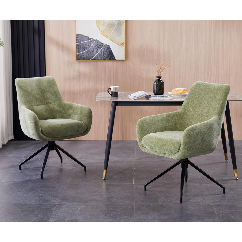 Green Chenille Dining Chair with Auto‑Return Swivel
