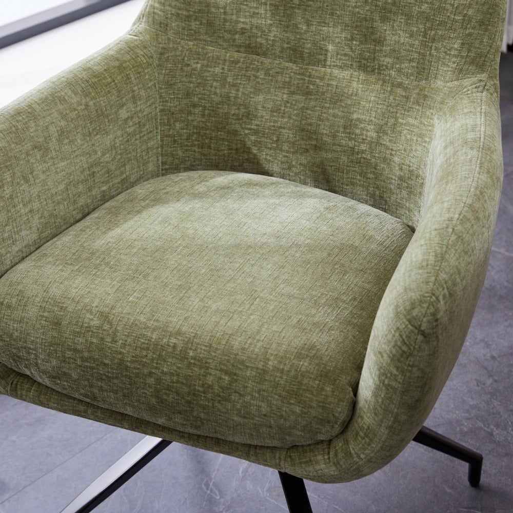 Green Chenille Dining Chair with Auto‑Return Swivel
