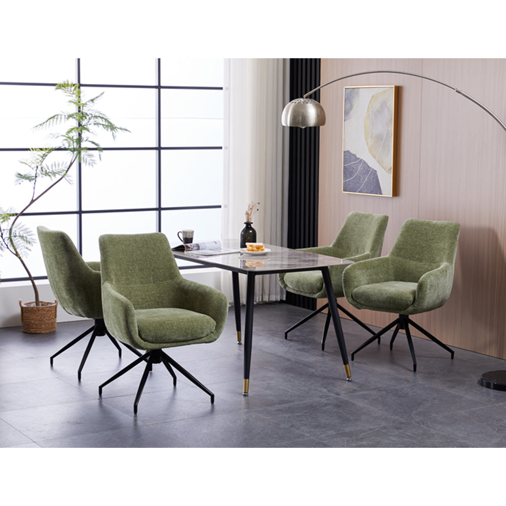Green Chenille Dining Chair with Auto‑Return Swivel