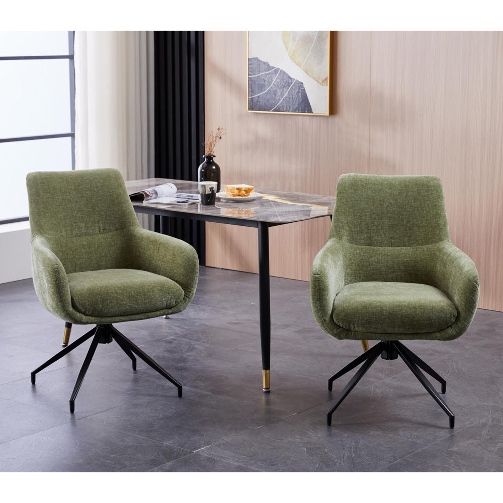 Green Chenille Dining Chair with Auto‑Return Swivel