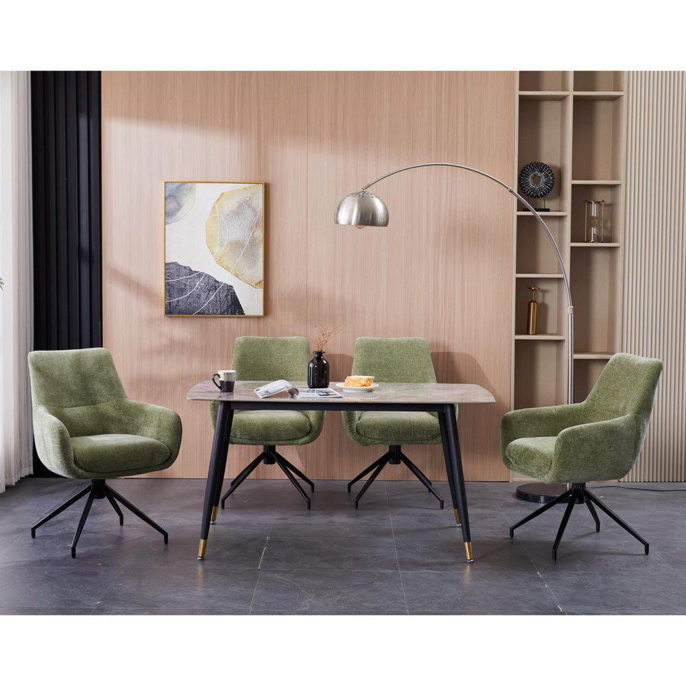 Green Chenille Dining Chair with Auto‑Return Swivel