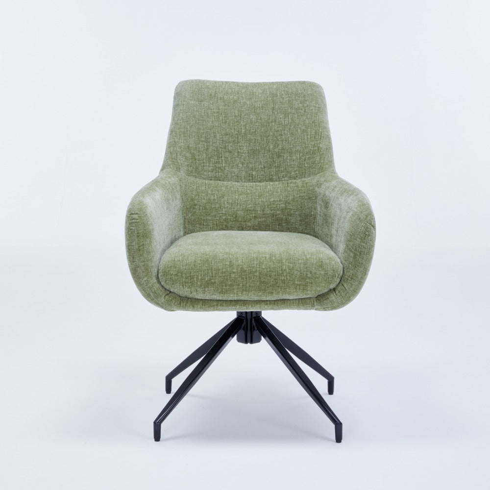 Green Chenille Dining Chair with Auto‑Return Swivel