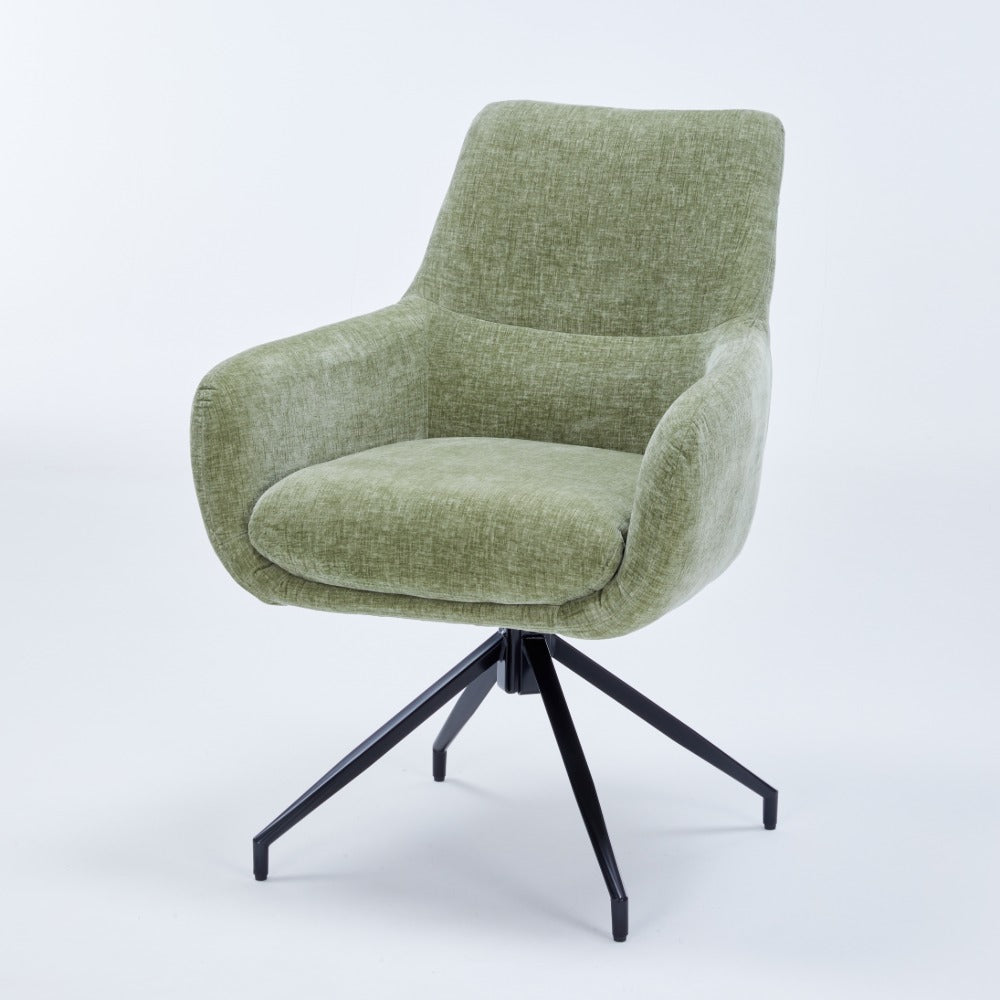 Green Chenille Dining Chair with Auto‑Return Swivel