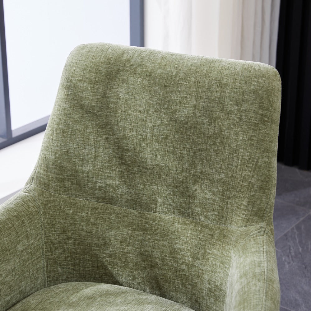 Green Chenille Dining Chair with Auto‑Return Swivel