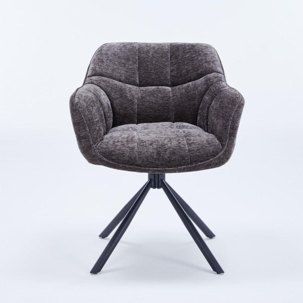 Grey Chenille Dining Chair with Auto‑Return Swivel