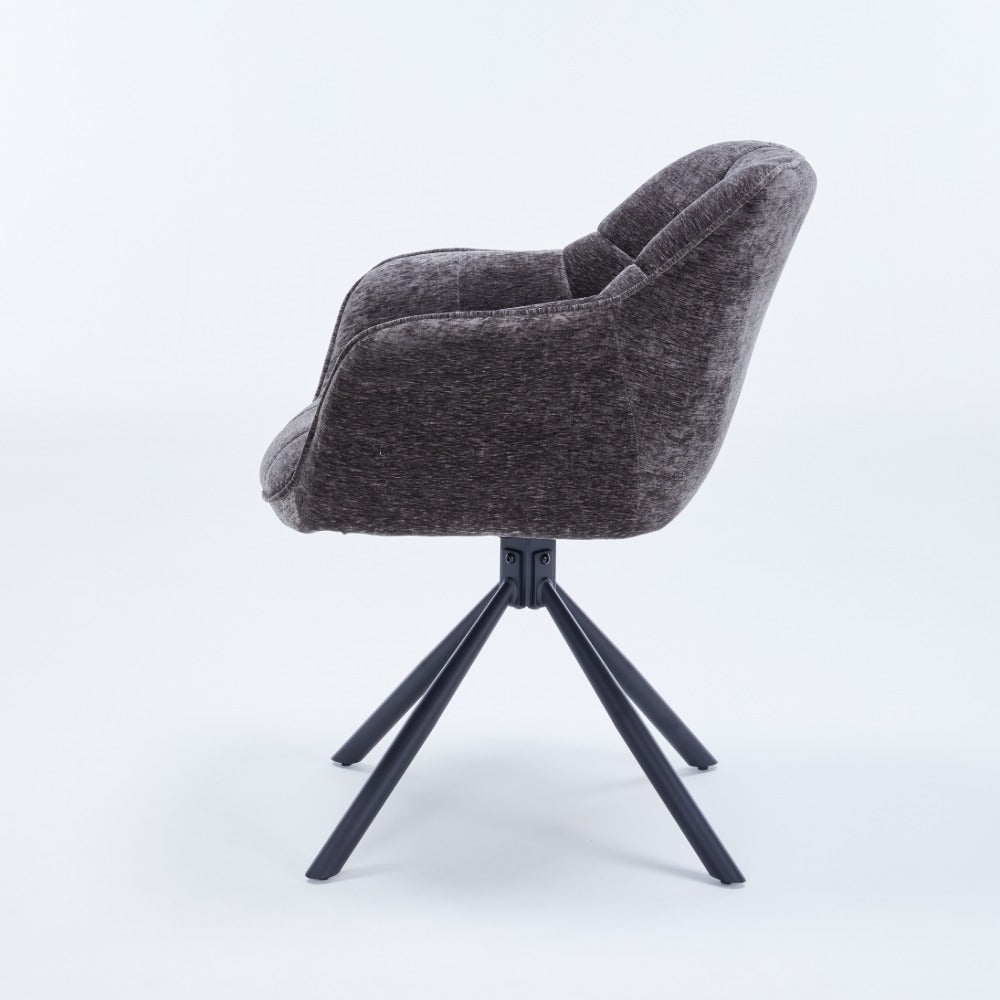 Grey Chenille Dining Chair with Auto‑Return Swivel