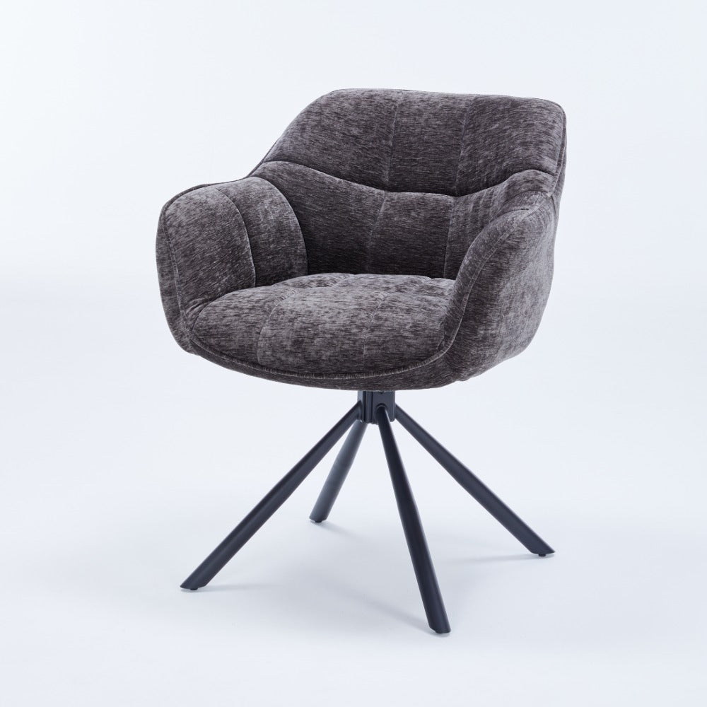 Grey Chenille Dining Chair with Auto‑Return Swivel