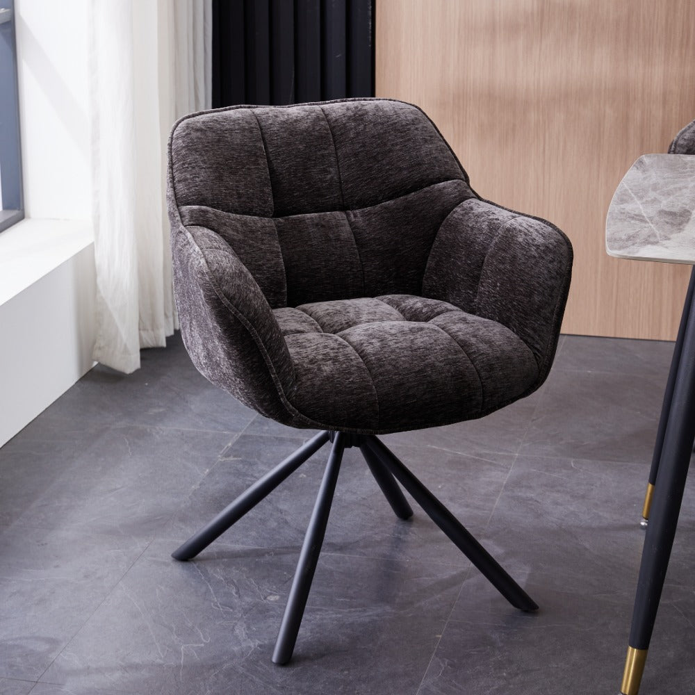 Grey Chenille Dining Chair with Auto‑Return Swivel