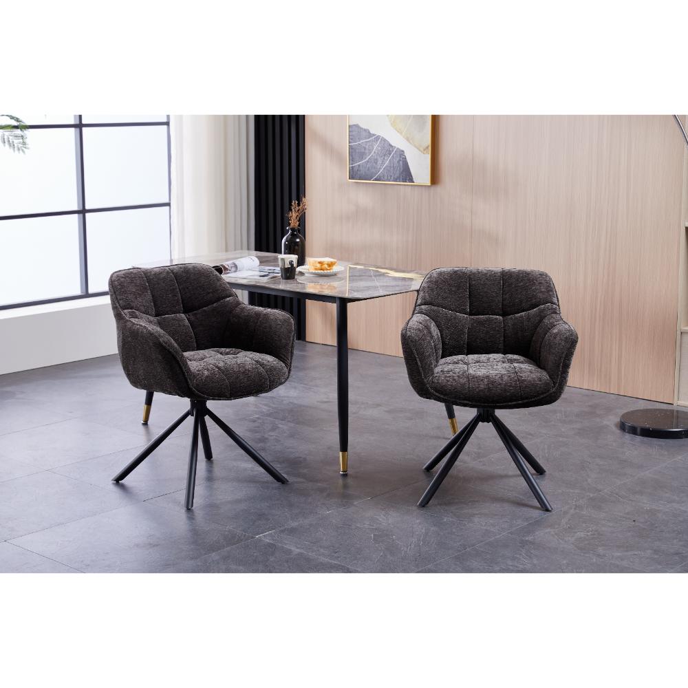 Grey Chenille Dining Chair with Auto‑Return Swivel