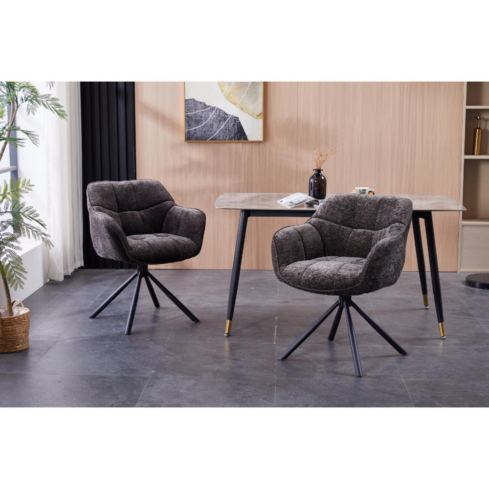 Grey Chenille Dining Chair with Auto‑Return Swivel