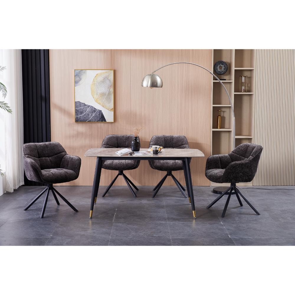 Grey Chenille Dining Chair with Auto‑Return Swivel