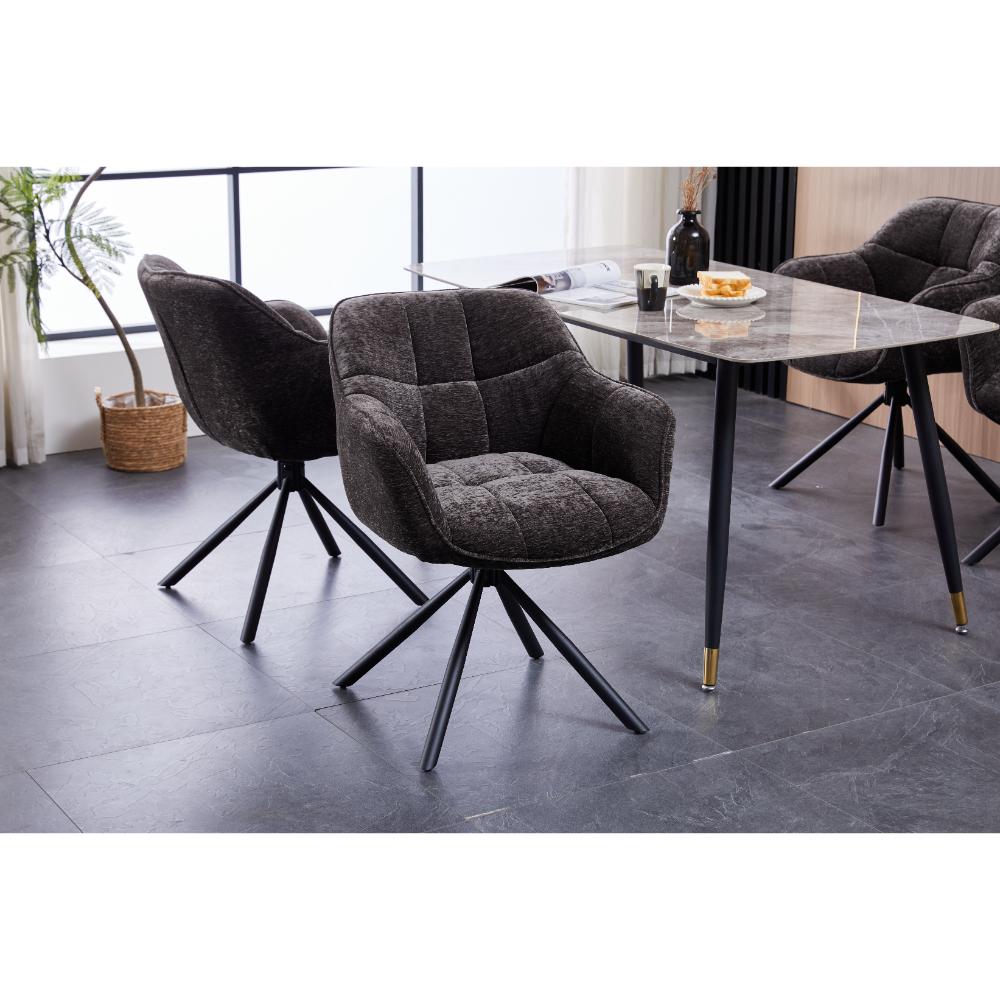 Grey Chenille Dining Chair with Auto‑Return Swivel